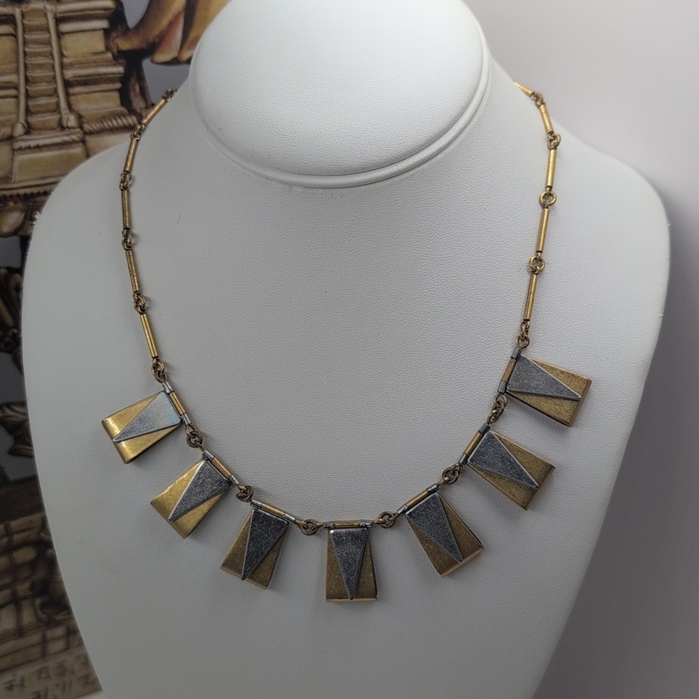 J.Crew Modernist Silver Gold Geometric Triangle Collar Necklace Two-Tone Jcd1b